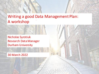 Download the full-sized PDF of Writing a good Data Management Plan: A workshop : 30 March 2022