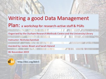 Download the full-sized PDF of Writing a good Data Management Plan : a workshop for research-active staff & PGRs​