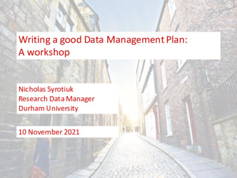 Download the full-sized PDF of Writing a good Data Management Plan : A workshop : 10 November 2021